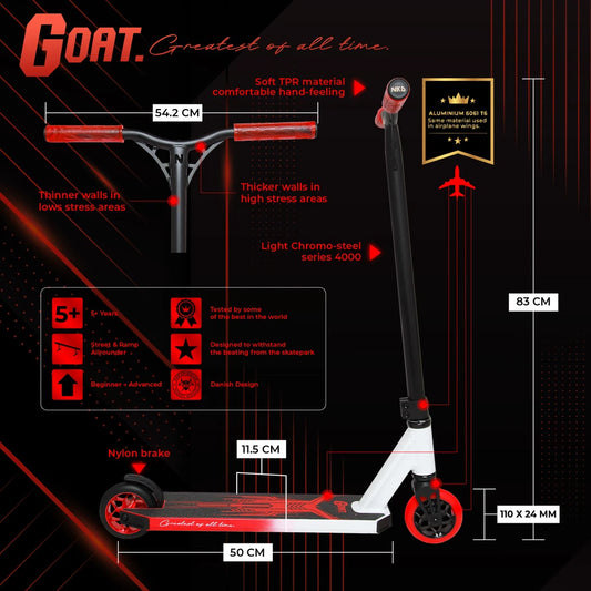NKD Goat Stunt Scooter 83cm / 85cm Rot Schwarz Weiß