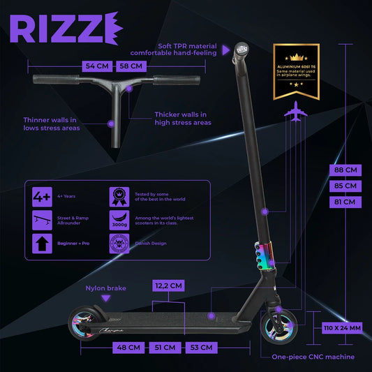 NKD Rizz Stuntstep Zwart Neochrome 88cm / 90cm