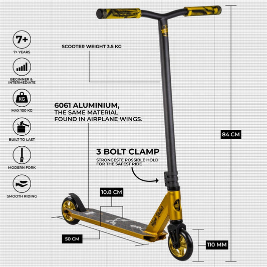 Story High Roller Stunt Scooter Schwarz Gold 84cm