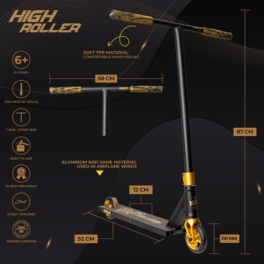 Story Extra High Pro Stuntstep Zwart Goud 87cm