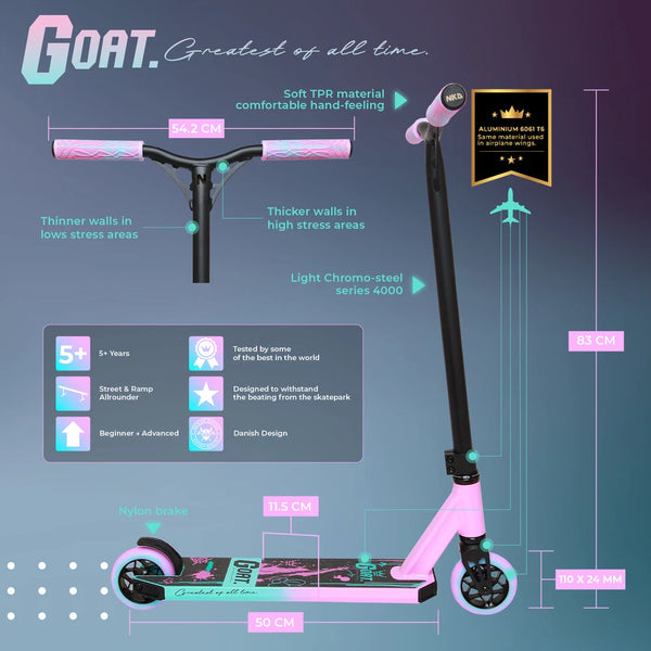 NKD Goat Stunt-Scooter, 83 cm/85 cm, Pink/Blaugrün 
