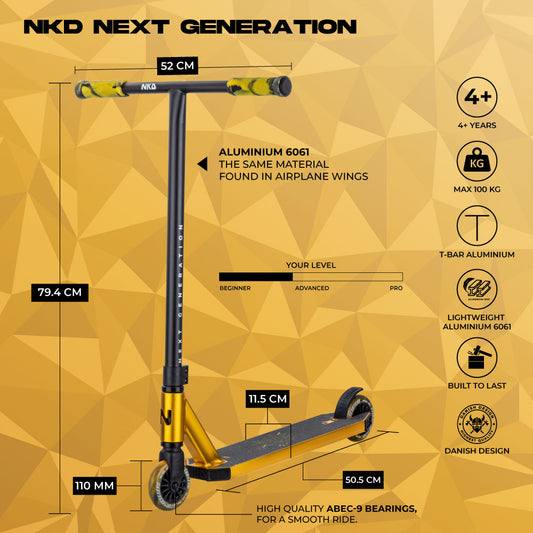 NKD Next Generation Stunt Scooter Gold Schwarz 79,5 cm