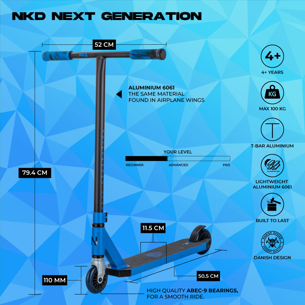 NKD Next Generation V2 Stunt Scooter Blau Schwarz 79,5 cm