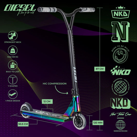 NKD Diesel Stunt Scooter Schwarz Gold 87cm