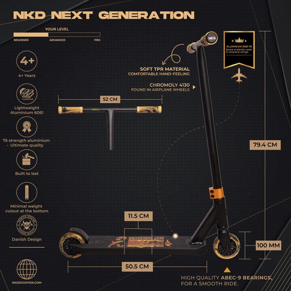 NKD Next Generation Stunt Scooter Gold Schwarz 79,5 cm