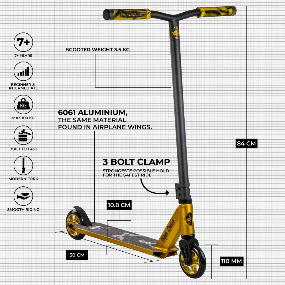 Story High Roller Stunt Scooter Schwarz Gold 84cm 